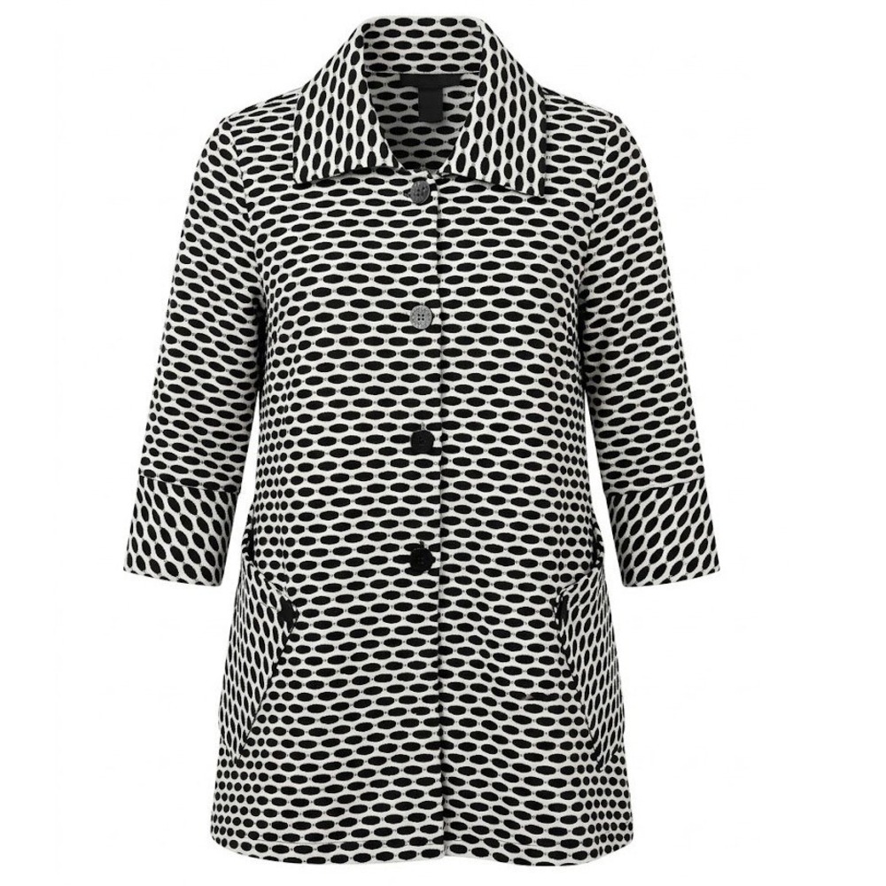 Ali Miles Womens Small Black White Geometric Honeycomb Tunic Button Jacket